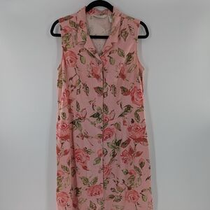 VTG Melrose Studio Floral Linen Maxi Dress Pink Rose 90s Cottagecore Romantic 14
